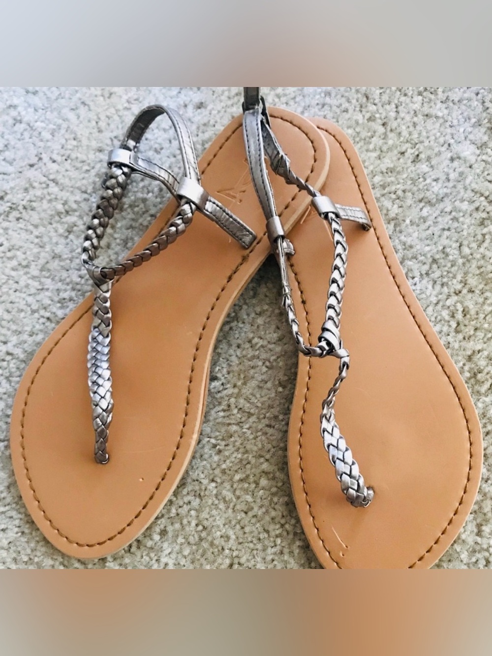 Flat Gold Braided Faux Leather Sandals Size 7